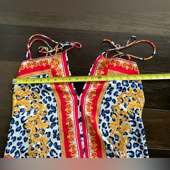 Fashion Nova Red and Gold Sundress Sleeveless V-Neck - Picture 6 of 7